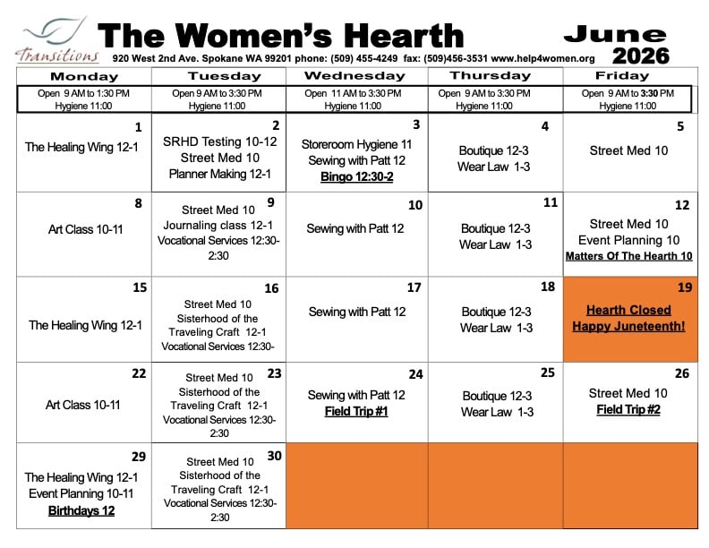 JuneCalendar2026 Womens Hearth calendar for June 2026